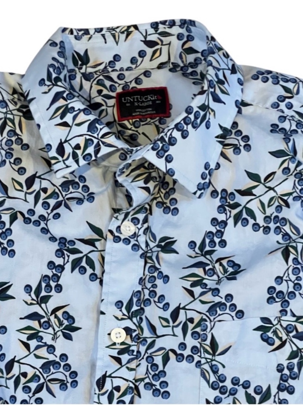 UNTUCKit  Men's XL Cotton Eloro  41446 Blueberry Print Button Down Summer Shirt